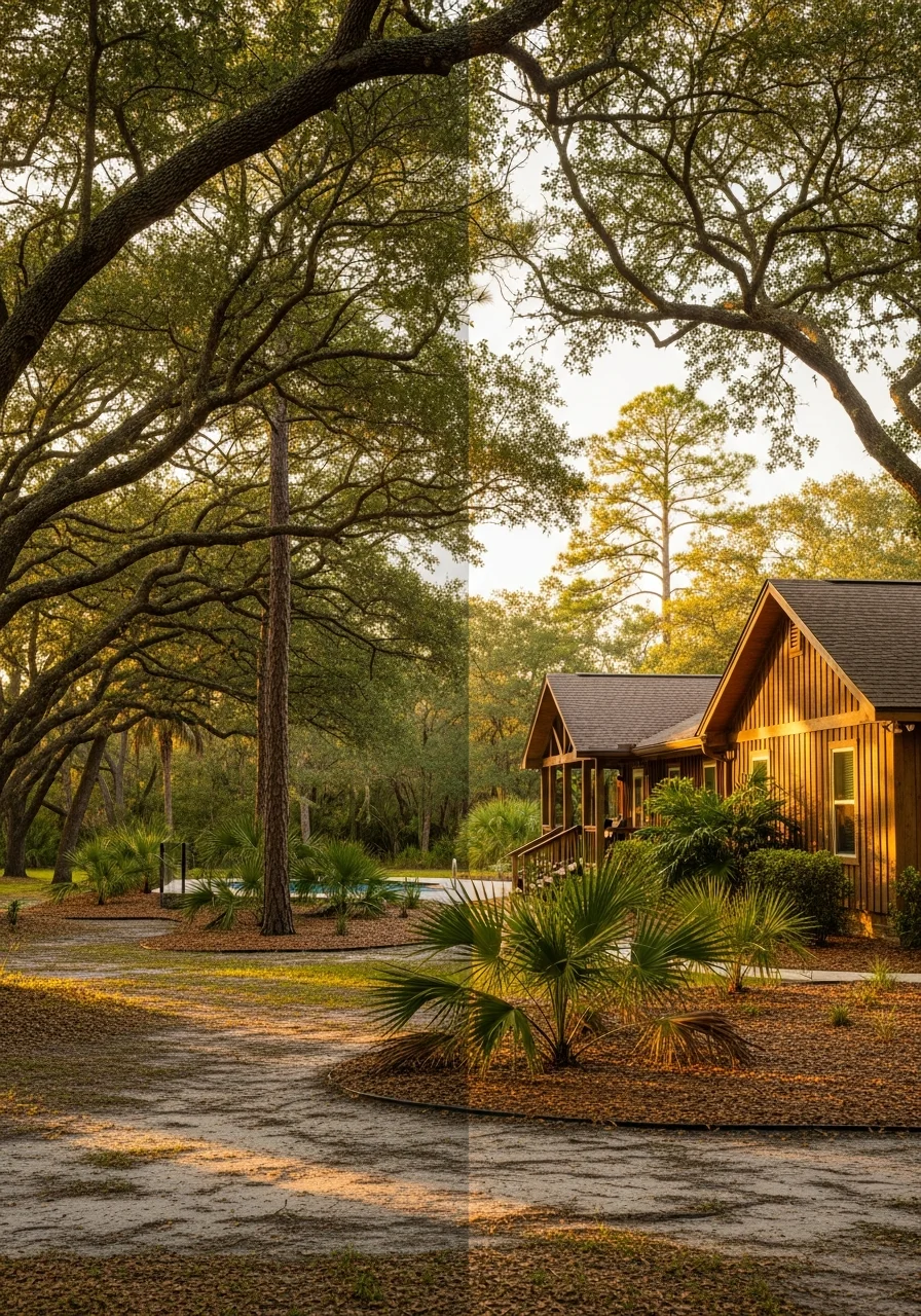 Exterior view of a Williston home with rural landscape and natural surroundings.