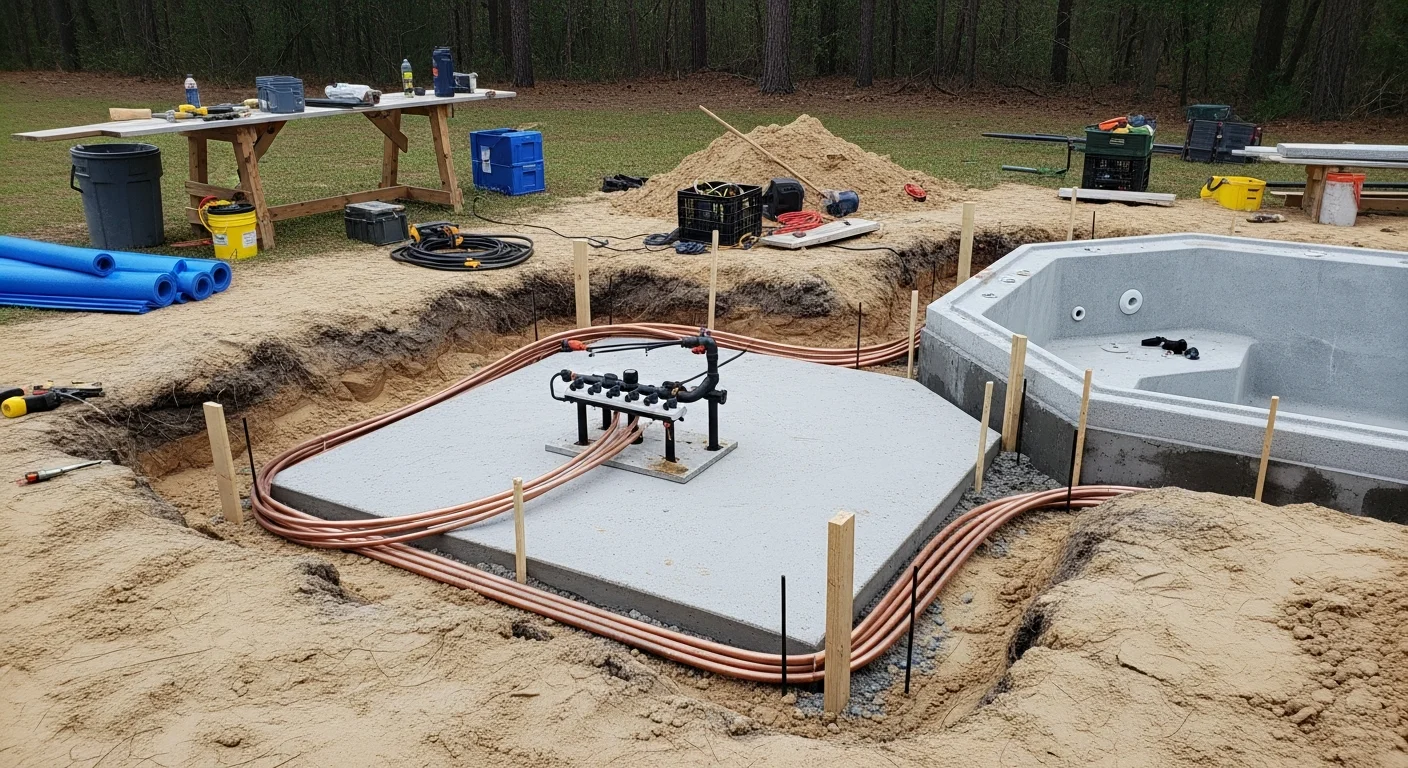 A finished in-ground spa with tiled interior and water jets installed in a Micanopy, FL backyard. The spa sits adjacent to a concrete pool deck surrounded by mature Florida landscaping.